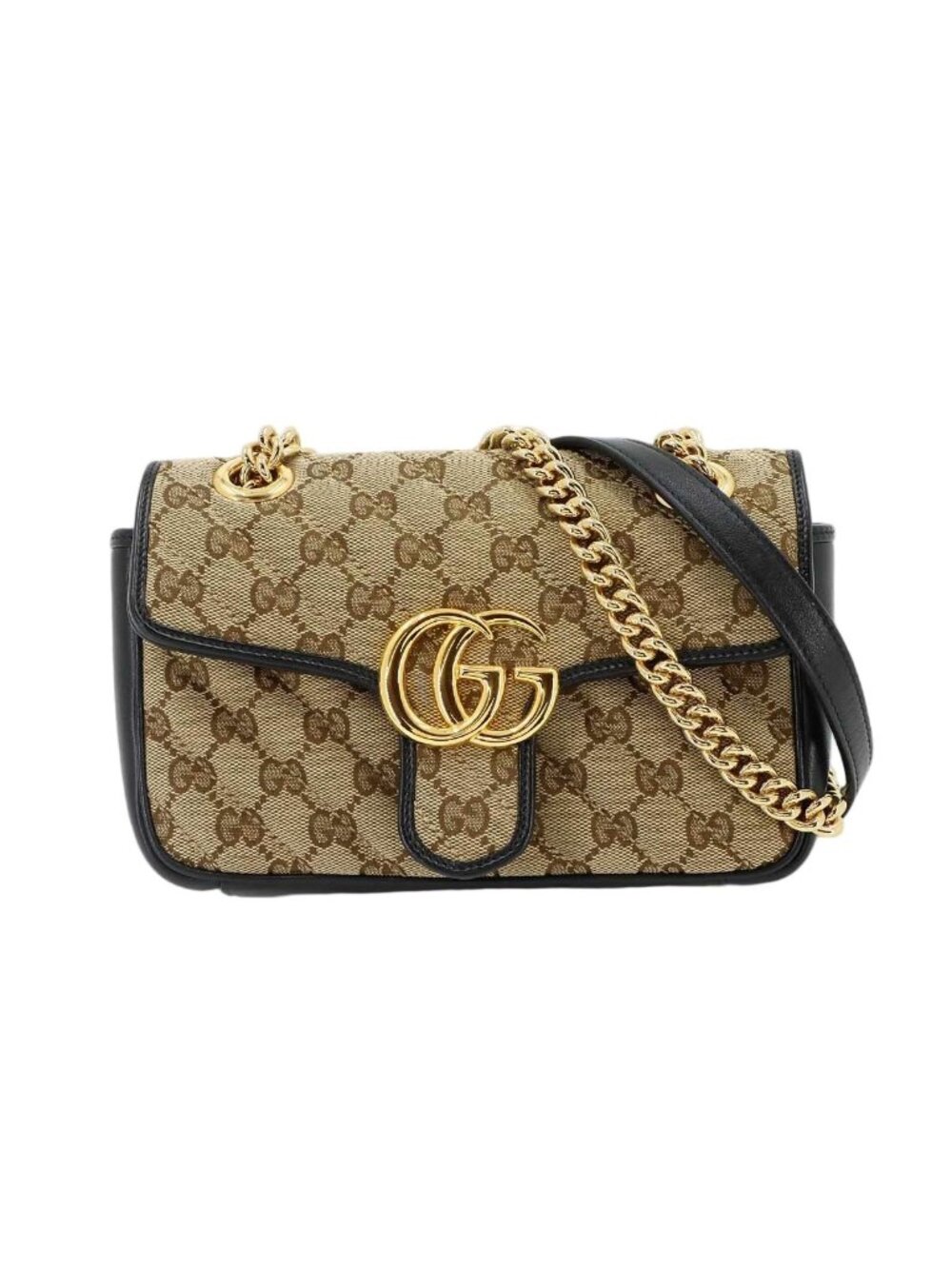 Gucci GG Marmont Small Shoulder Bag Canvas Leather Beige Black